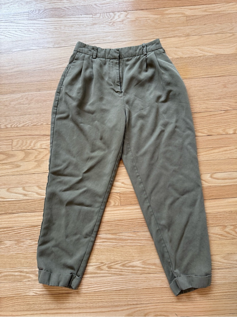 Olive Green High-Waist Tapered Pants